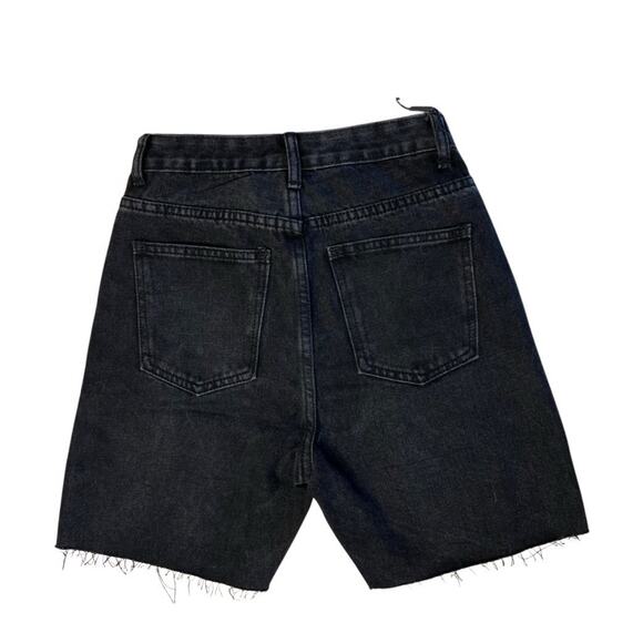 Pretty Little Thing HR Shorts sz 0 Washed Black Cut Off 6" Longline Fitted Denim - Picture 6 of 8